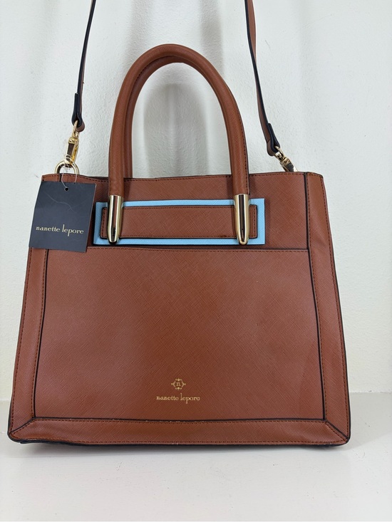 Nanette Lepore Handbags - Nanette Lepore Brown Satchel with Light Blue Trim
